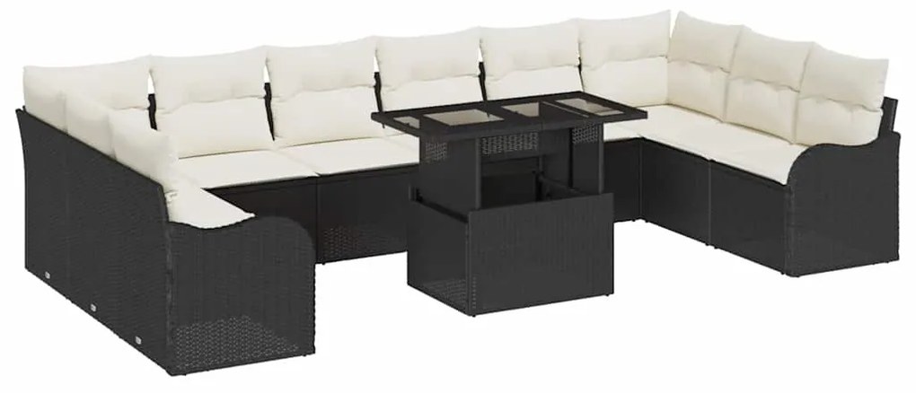 vidaXL 11 κομμάτι σετ καναπέ κήπου με μαξιλάρια - Μαύρο Πολυ Ράφαντο