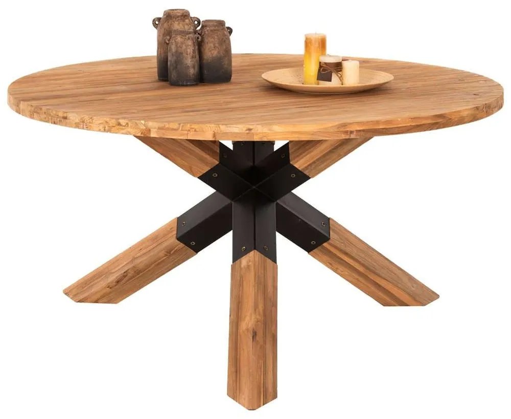 Τραπέζι Τραπεζαρίας Στρογγυλό HM9559 Φ150x78cm Με Χιαστί Ξύλινα Πόδια Natural-Black Metal,Wood