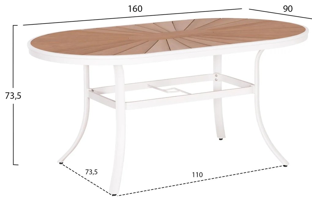 Τραπέζι κήπου TELAMO Οβάλ Αλουμίνιο Λευκό με Polywood 160X90Χ73,5Υ εκ. 160x90x73.5 εκ.