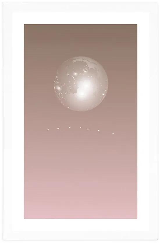 Αφίσα με παρπαστού Φεγγάρι σε απαλούς τόνους - 40x60 silver