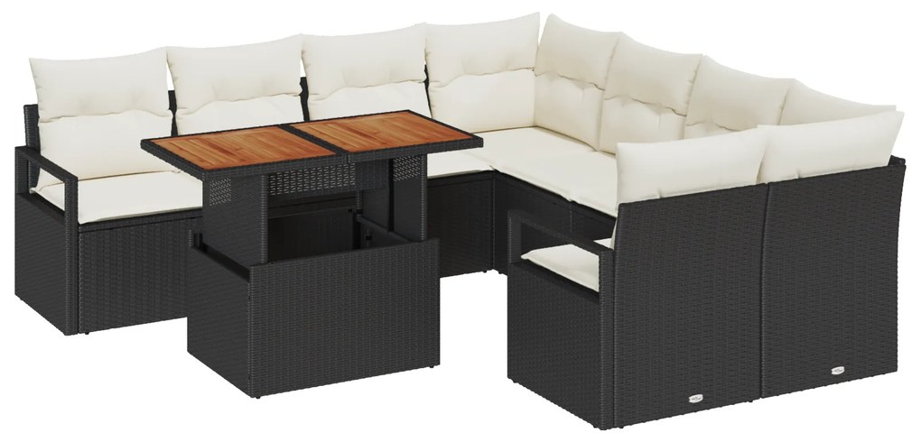 vidaXL Σετ Καναπέ Κήπου με μαξιλάρι 9 pcs Μαύρο και Κρέμα Μεγάλο