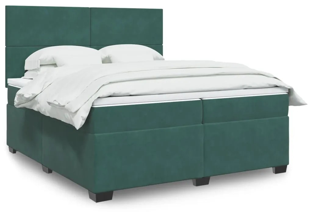 vidaXL Κρεβάτι Boxspring με Στρώμα Σκούρο Πράσινο 200x200εκ. Βελούδινο