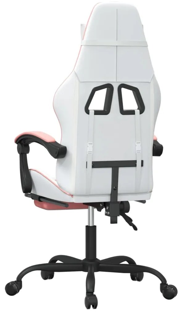 vidaXL Καρέκλα Gaming Περιστεφόμενη Υποπόδιο Λευκή &amp; Ροζ Συνθ. Δέρμα