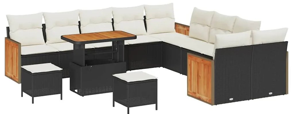 vidaXL Σετ Καναπέ Κήπου 13 pcs Μαύρο και κρεμ 90 x 55 x 71 cm