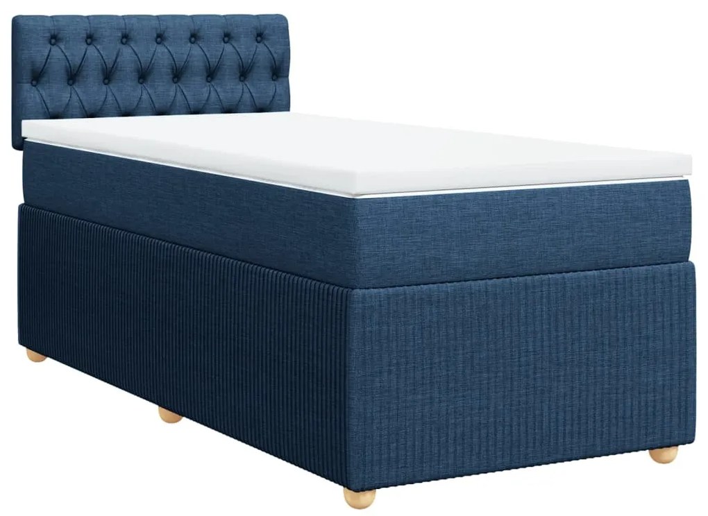 vidaXL Κρεβάτι Boxspring με Στρώμα Μπλε 90x200 εκ.Υφασμάτινο