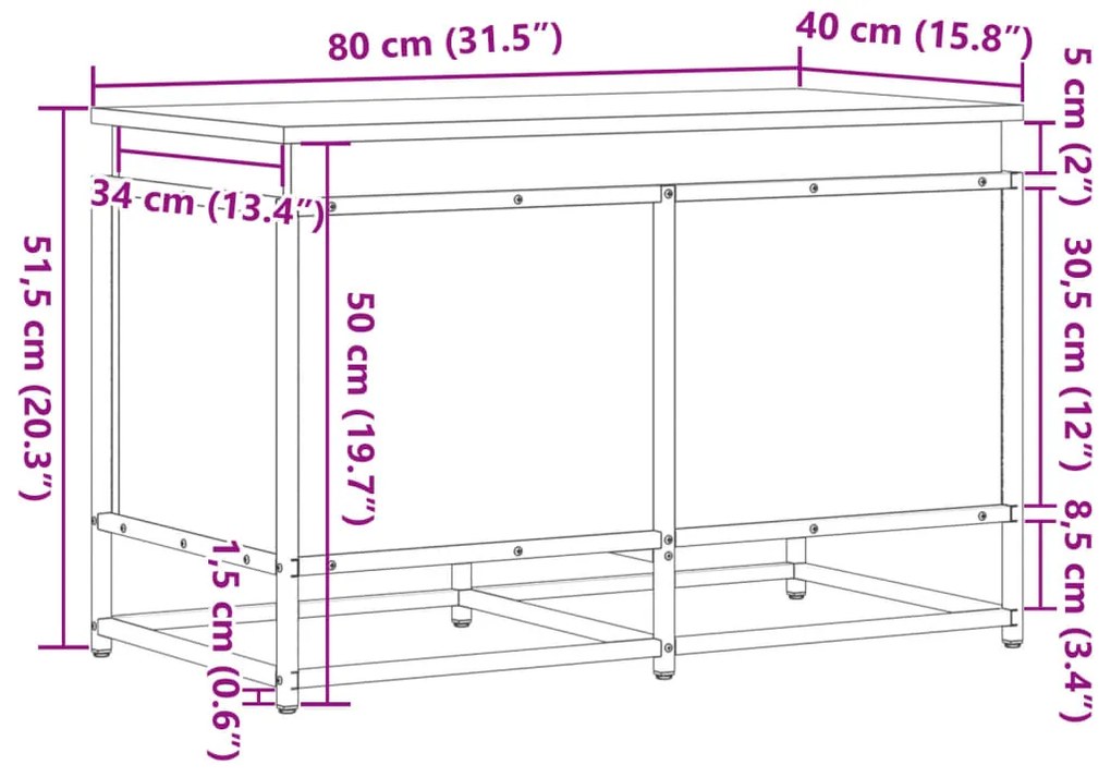 Κουτί Αποθήκευσης με Sonoma Δρυς 80x40x51,5 εκ. Επεξ. Ξύλο - Καφέ