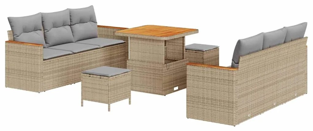 vidaXL Σετ Καναπέ Κήπου με μαξιλάρι 9 pcs Μπεζ Πολυ ράταν