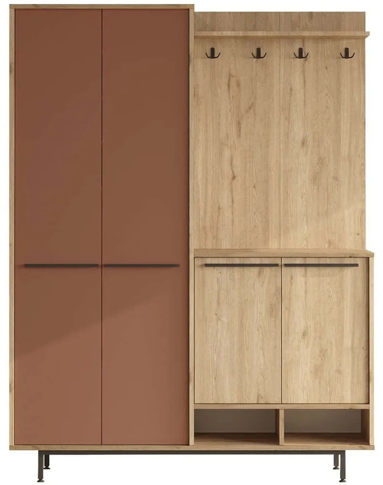 Έπιπλο Εισόδου Os 956LCS2835 147,4x35,5x195,6cm Oak-Terracotta Μοριοσανίδα, Μελαμίνη