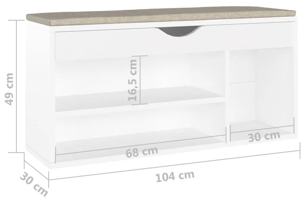 Παπουτσοθήκη Λευκή 104 x 30 x 49 εκ. Επεξ. Ξύλο με Μαξιλάρι - Λευκό