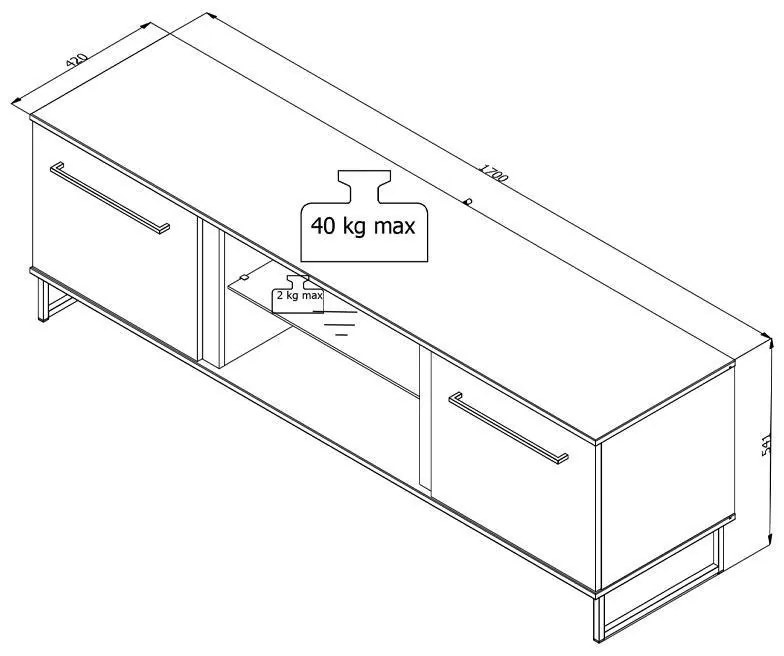 Έπιπλο Τηλεόρασης Sardinia TV 170 Artisan Oak - Μαύρο 170,5x42x54 εκ. 170.5x42x54 εκ.