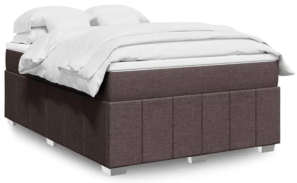 vidaXL Κρεβάτι Boxspring με Στρώμα Σκούρο Καφέ 140x190 εκ. Υφασμάτινο