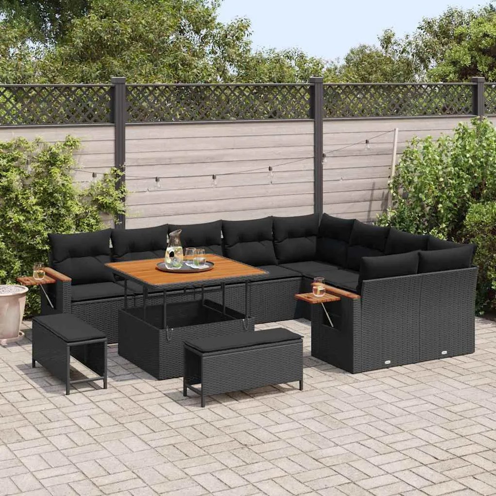vidaXL Σετ Καναπέ Κήπου με μαξιλάρι 12 pcs Μαύρο 100 x 100 x 71 cm