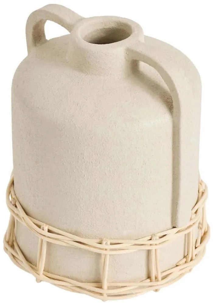 Βάζο Handle 371CTF1104 14x14x19cm Cream Aberto Design Rattan,Κεραμικό