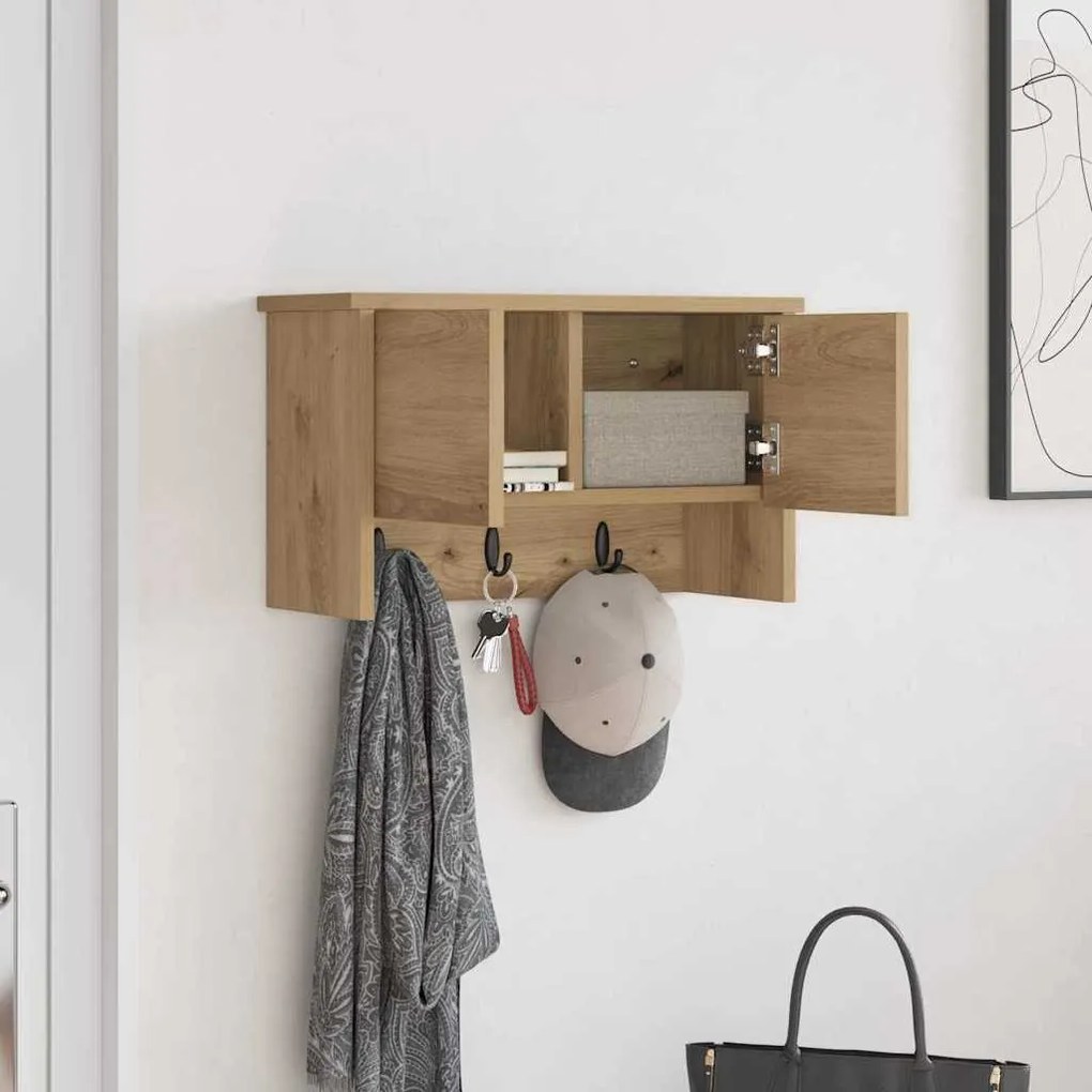 vidaXL Τοίχου Κρεμάστρα με ράφι με πόρτα artisan δρυς 50 x 20 x 30 εκ.