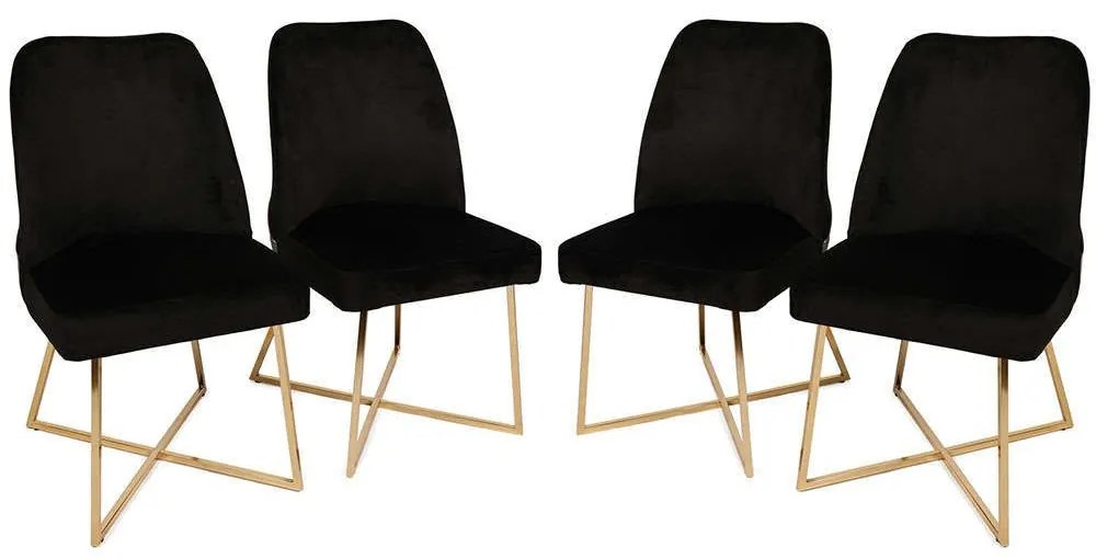 Καρέκλα Madrid (Σετ 4Τμχ) 974NMB1216 50x49x90cm Black-Gold Βελούδο, Μέταλλο