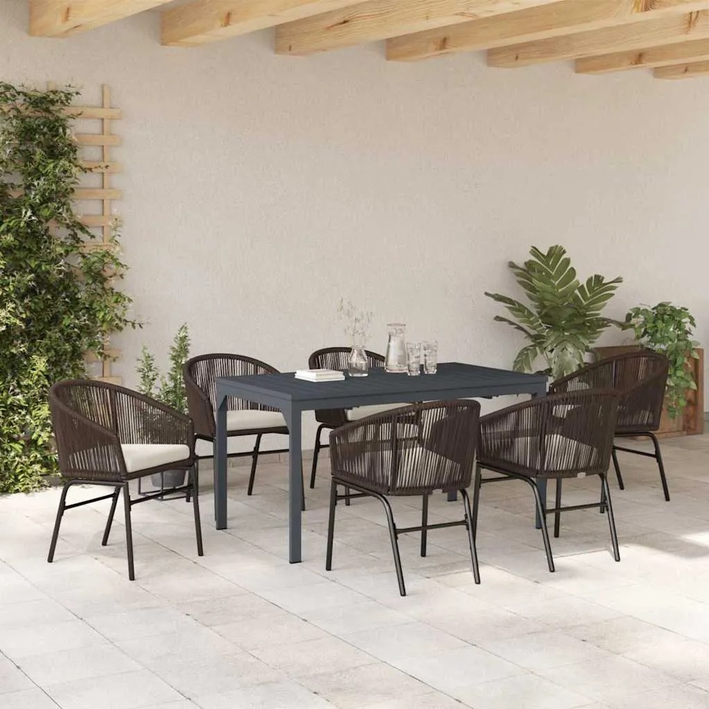 vidaXL Σέτ φαγητού για κήπο 7 pcs Καφέ Πολυ ράταν