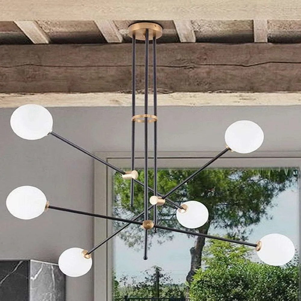 Φωτιστικό Οροφής Kevin 2079 Φ100x95cm 6x9W Black-Gold Sikrea Metal, Glass