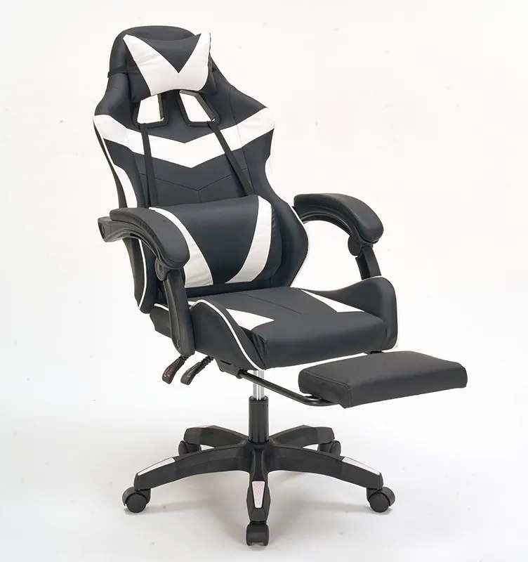A9937 ΜΑΥΡΟ/ΛΕΥΚΟ PVC ΠΟΛΥΘΡΟΝΑ GAMING/ΜΕ ΥΠΟΠΟΔΙΟ 64X59X43-112/53-125εκ.