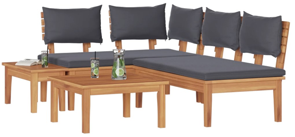 vidaXL Σετ Παγκάκι Κήπου 4 pcs Καφέ και Σκούρο γκρι και Καφέ
