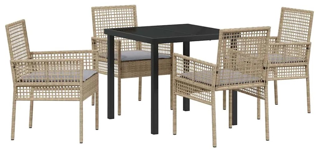 vidaXL Σέτ φαγητού για κήπο με μαξιλάρι 5 pcs Μπεζ συνθετικό ρατάν