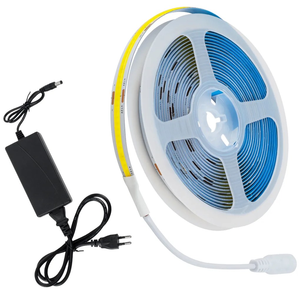 GloboStar® 70416 Σετ Ταινία COB LED 5m 48W/5m 308LED/m 816lm/m 120° DC 12V IP20 με Τροφοδοτικό Φυσικό Λευκό 4500K