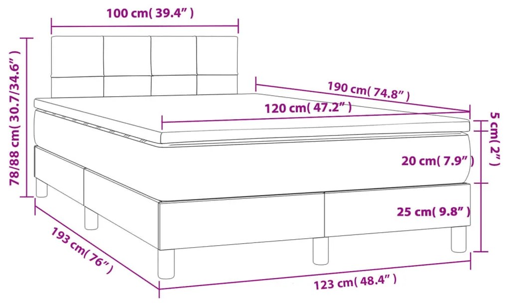 Κρεβάτι Boxspring με Στρώμα Σκούρο Καφέ 120x190 εκ Υφασμάτινο 3269726