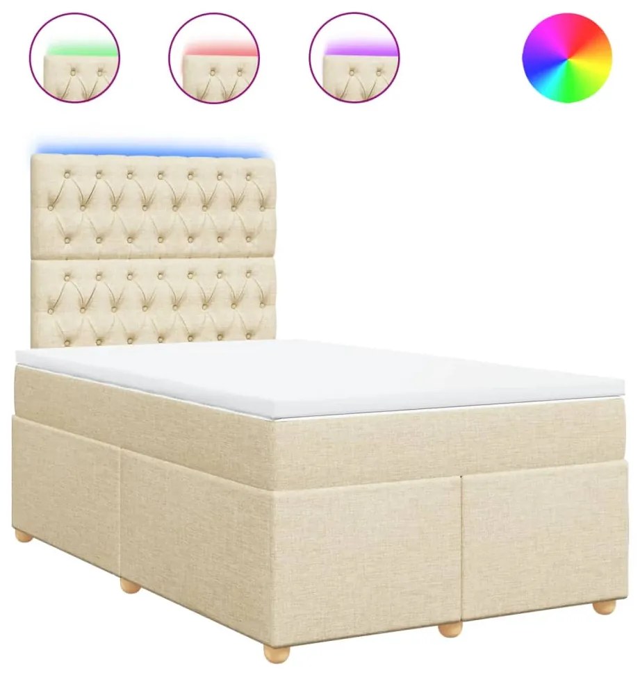 vidaXL Κρεβάτι Boxspring με Στρώμα Κρεμ 120x190 εκ. Υφασμάτινο