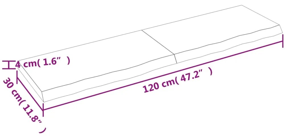 Ράφι Τοίχου Ανοιχτό Καφέ 120x30x(2-4)εκ. Επεξ. Μασίφ Ξύλο Δρυός - Καφέ