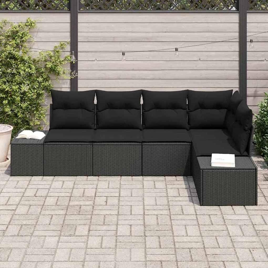 vidaXL Σετ Καναπέ Κήπου 5 pcs Μαύρο Πολυ ράταν