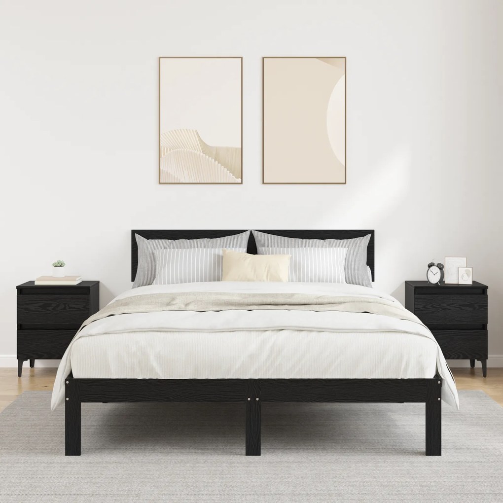 vidaXL Κρεβάτια Κομοδίνα 2 τεμ Μαύρη Δρυς 40x35x50 εκ Επεξεργασμένο Ξύλο