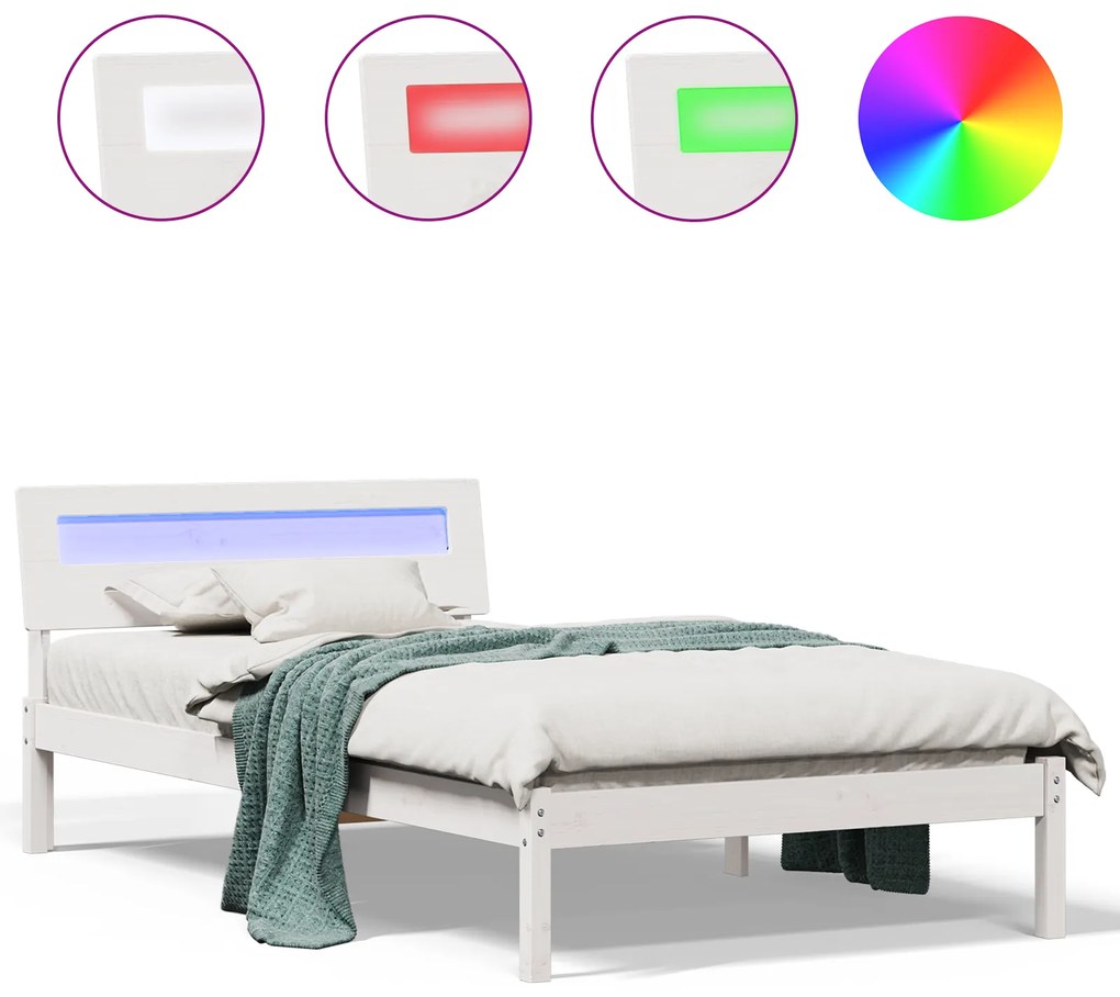 vidaXL Σκελετός Κρεβατιού Λευκό 75 x 190 cm Μασίφ ξύλο πεύκου