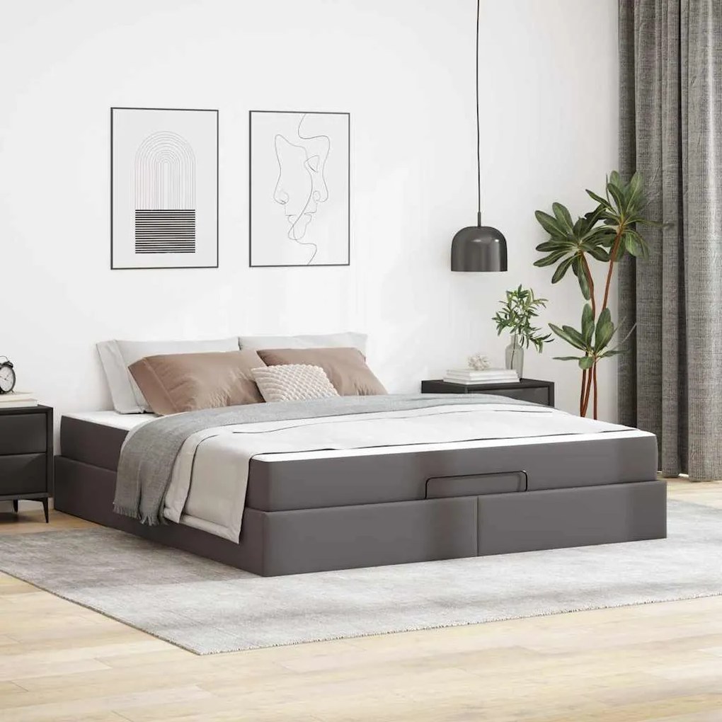 vidaXL Σκελετός κρεβατιού με στρώμα με στρώμα 2 pcs Γκρι PVC