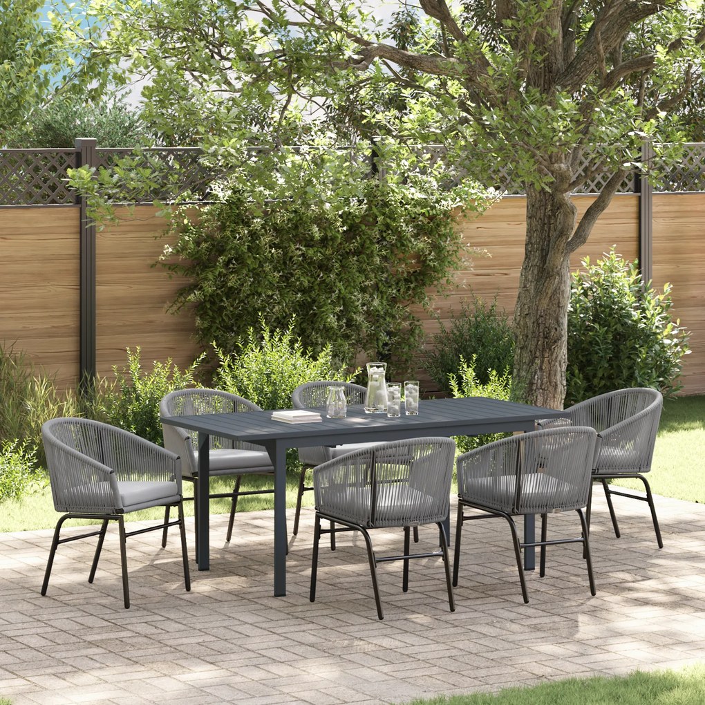 vidaXL Σετ τραπεζαρίας κήπου 7 pcs Γκρι Μεγάλο Μέταλλο & Ρατάν