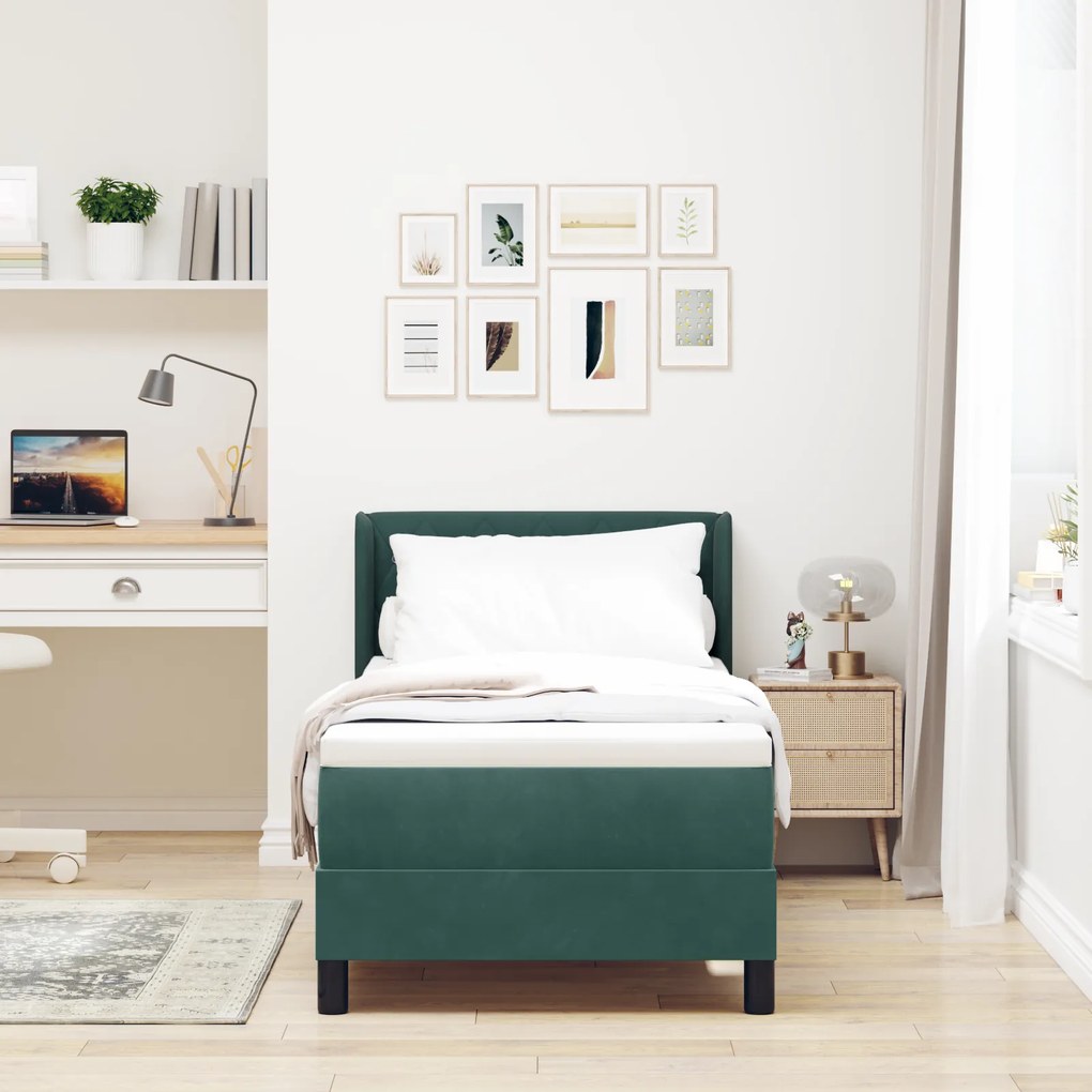 vidaXL Κρεβάτι Box Spring με Στρώμα Σκούρο Πράσινο 80x200 εκ. Βελούδο