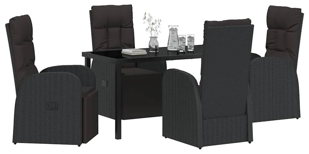 vidaXL Σέτ φαγητού για κήπο με μαξιλάρι 5 pcs Μαύρο συνθετικό ρατάν