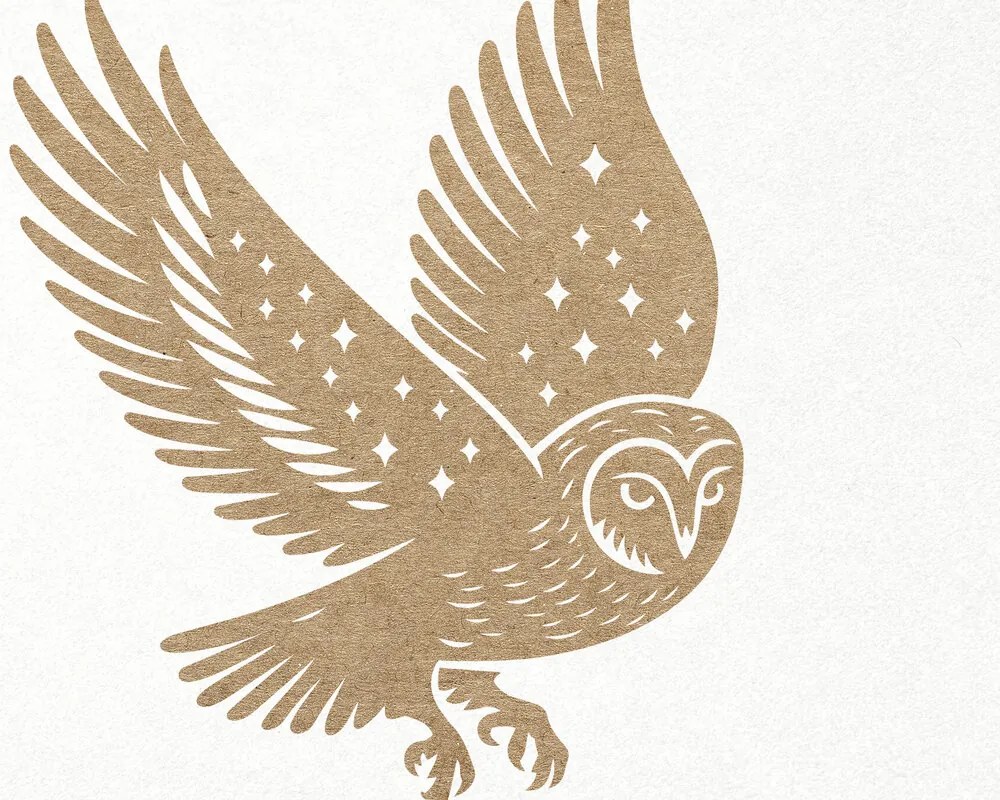 Σετ των 3 Intra απο ξύλο plywood 3mm-4mm πάχος Ουράνια κουκουβάγια . Κουκουβάγια αχυρώνα με αστέρια Δίασταση 7x7 cm INTRAFABR-106003698