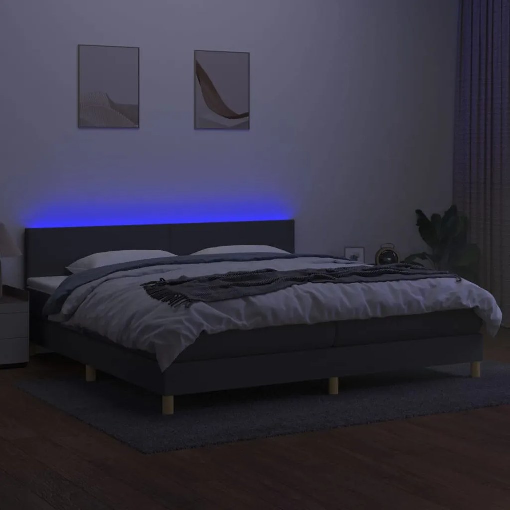 ΚΡΕΒΑΤΙ BOXSPRING ΜΕ ΣΤΡΩΜΑ &amp; LED ΣΚ.ΓΚΡΙ 200X200ΕΚ. ΥΦΑΣΜΑΤΙΝΟ 3133582