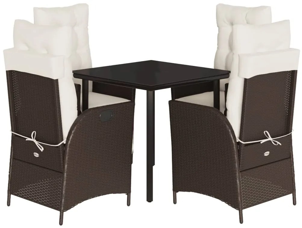 vidaXL Σετ Τραπεζαρίας Κήπου 5 Τεμαχίων Καφέ Συνθ. Ρατάν με Μαξιλάρια