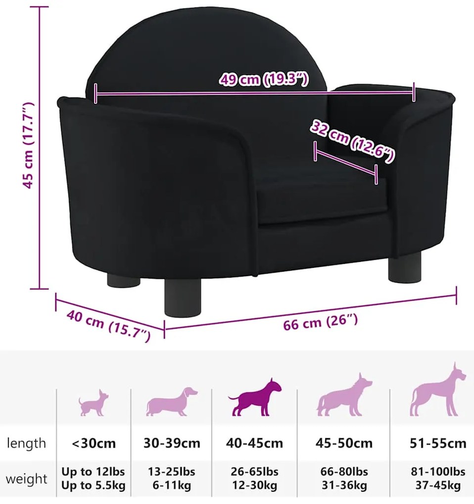 vidaXL Κρεβάτι Σκύλου Μαύρο 66 x 40 x 45 εκ. Βελούδινο