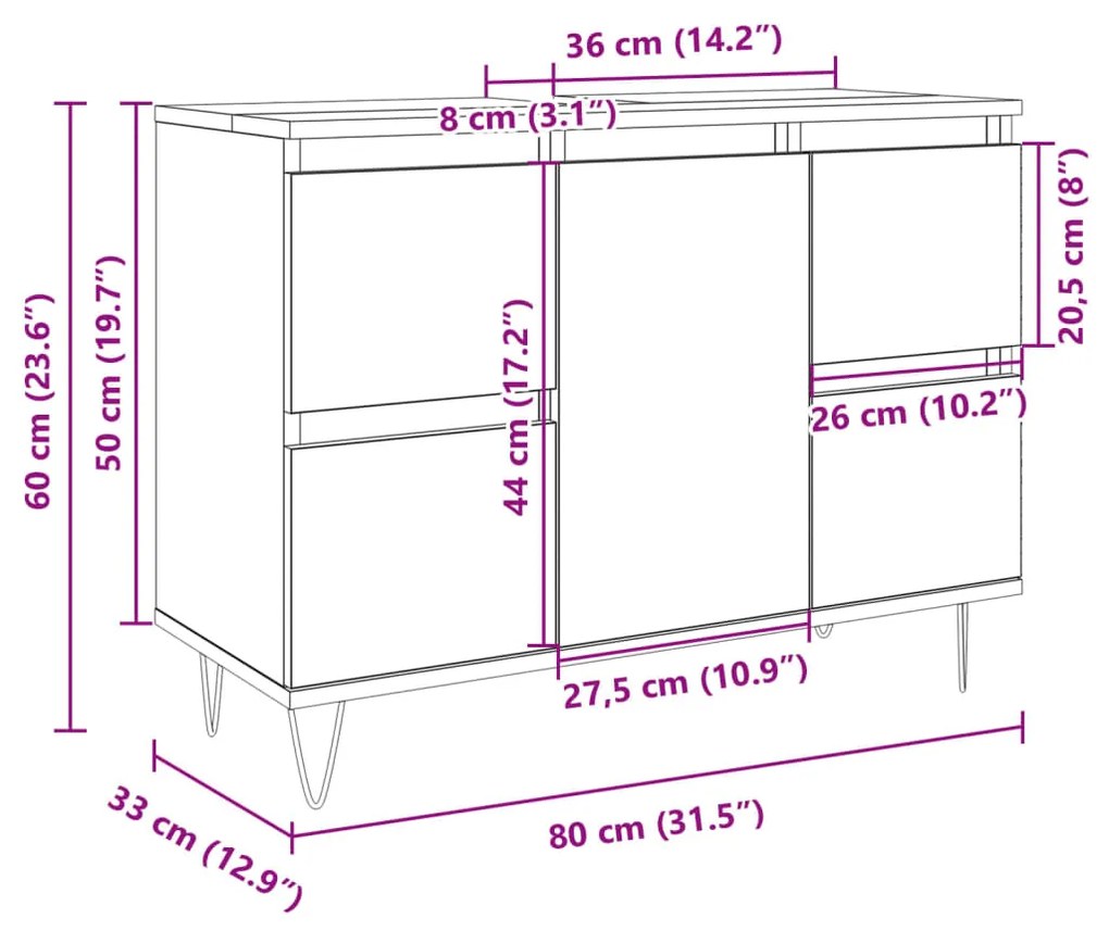 ΝΤΟΥΛΑΠΙ ΜΠΑΝΙΟΥ SONOMA ΔΡΥΣ 80 X 33 X 60 ΕΚ. ΑΠΟ ΕΠΕΞΕΡΓ. ΞΥΛΟ 849683