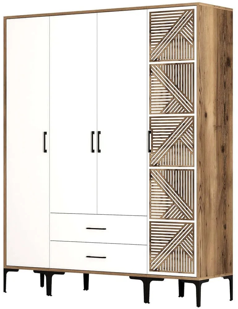 Ντουλάπα Τετράφυλλη Kumsal 845HCT5490 160x47,5x201,4cm Walnut-White Τετράφυλλη