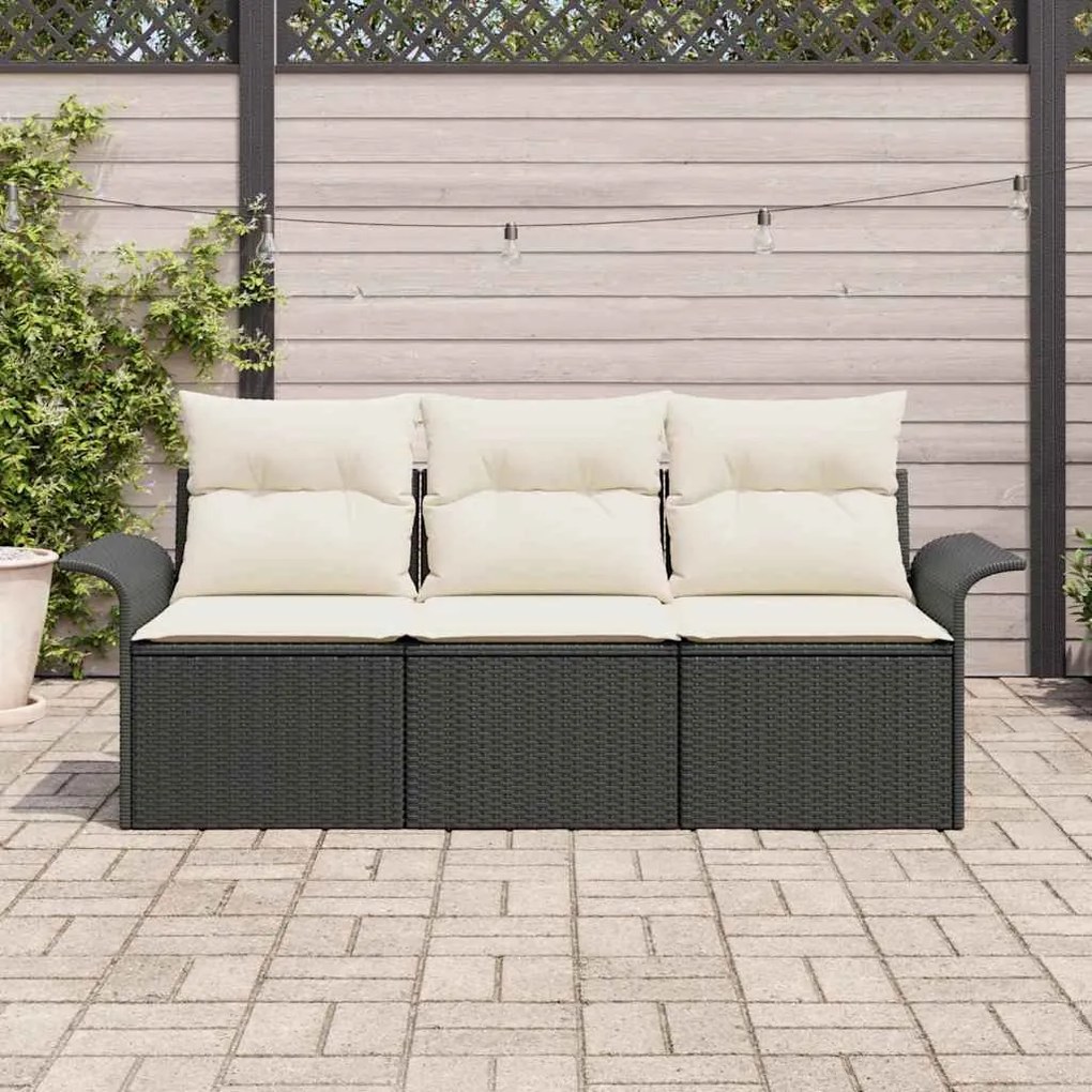 vidaXL Σετ Καναπέ Κήπου 3 pcs Μαύρο 196 x 62 x 85εκ συνθετικό ρατάν
