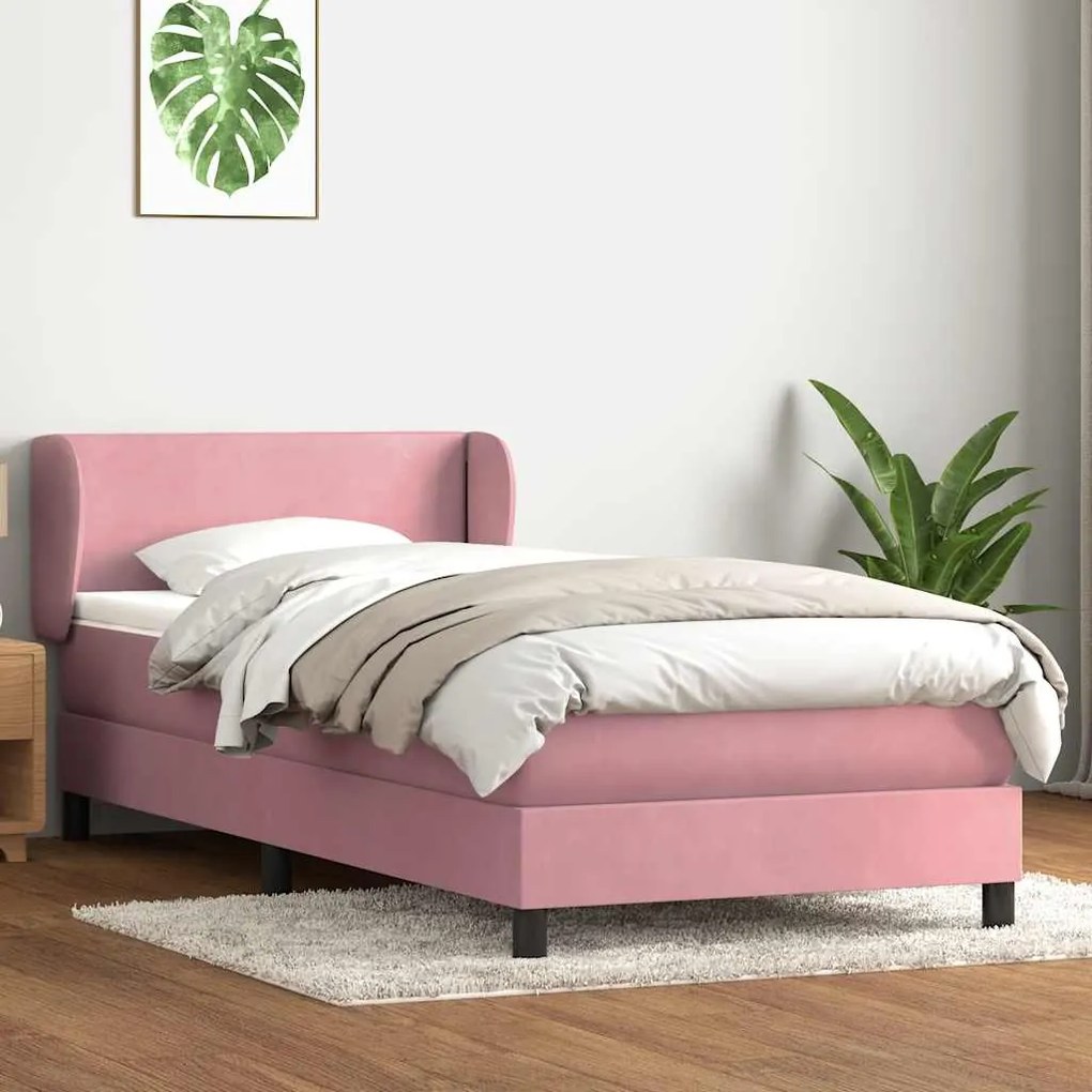 Κρεβάτι Boxspring με Στρώμα Ροζ 90x220 εκ. Βελούδινο - Ροζ