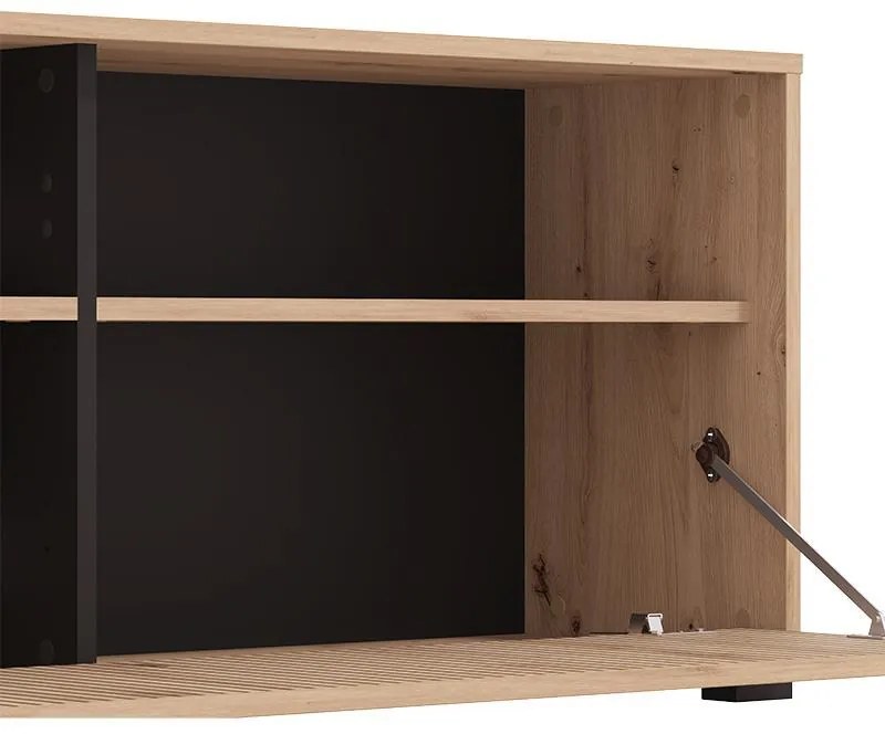 Κέντρο Ψυχαγωγίας - Σύνθεση Chania Artisan Oak - Artisan Oak με Μαύρες Γραμμές - Μαύρο 196x33x140 εκ.