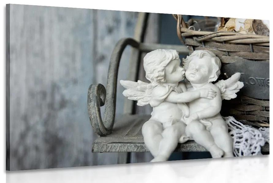 Εικόνα αγαλματίδια αγγέλων σε ένα παγκάκι - 120x80