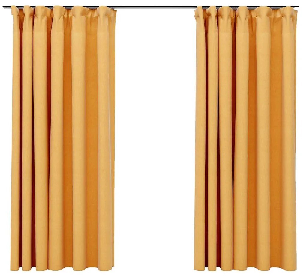 vidaXL Κουρτίνες Συσκ. με Γάντζους/&#039;Οψη Λινού 2 τεμ Κίτρινο 140x175 εκ