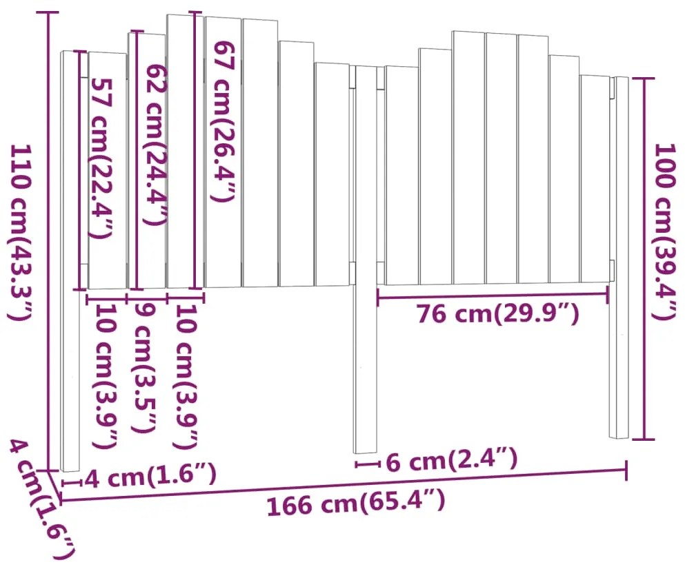 vidaXL Κεφαλάρι κρεβατιού Μαύρο 166x4x110 εκ. από Μασίφ Ξύλο Πεύκου