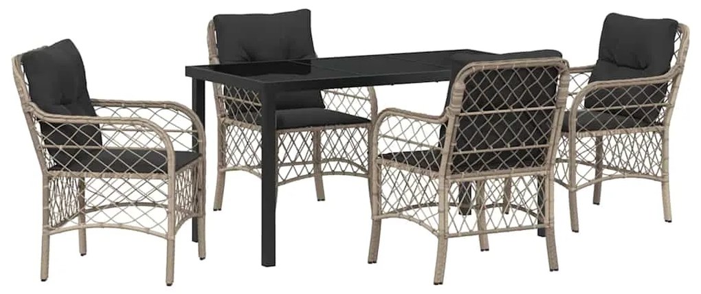 vidaXL Σέτ φαγητού για κήπο με μαξιλάρι 5 pcs Ανοιχτό γκρι Πολυ ράταν