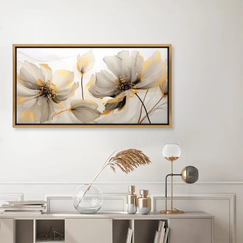Πίνακας σε καμβά &quot;Ethereal Blossom&quot; Megapap ψηφιακής εκτύπωσης με κορνίζα χρώμα χρυσό 120x60x3εκ.