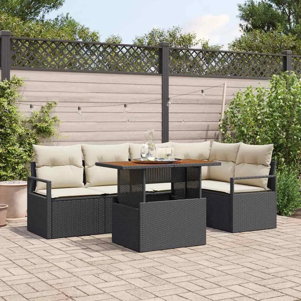 vidaXL Σέτ φαγητού για κήπο 6 pcs Μαύρο, Κρέμα 100 x 55 x 73 εκ